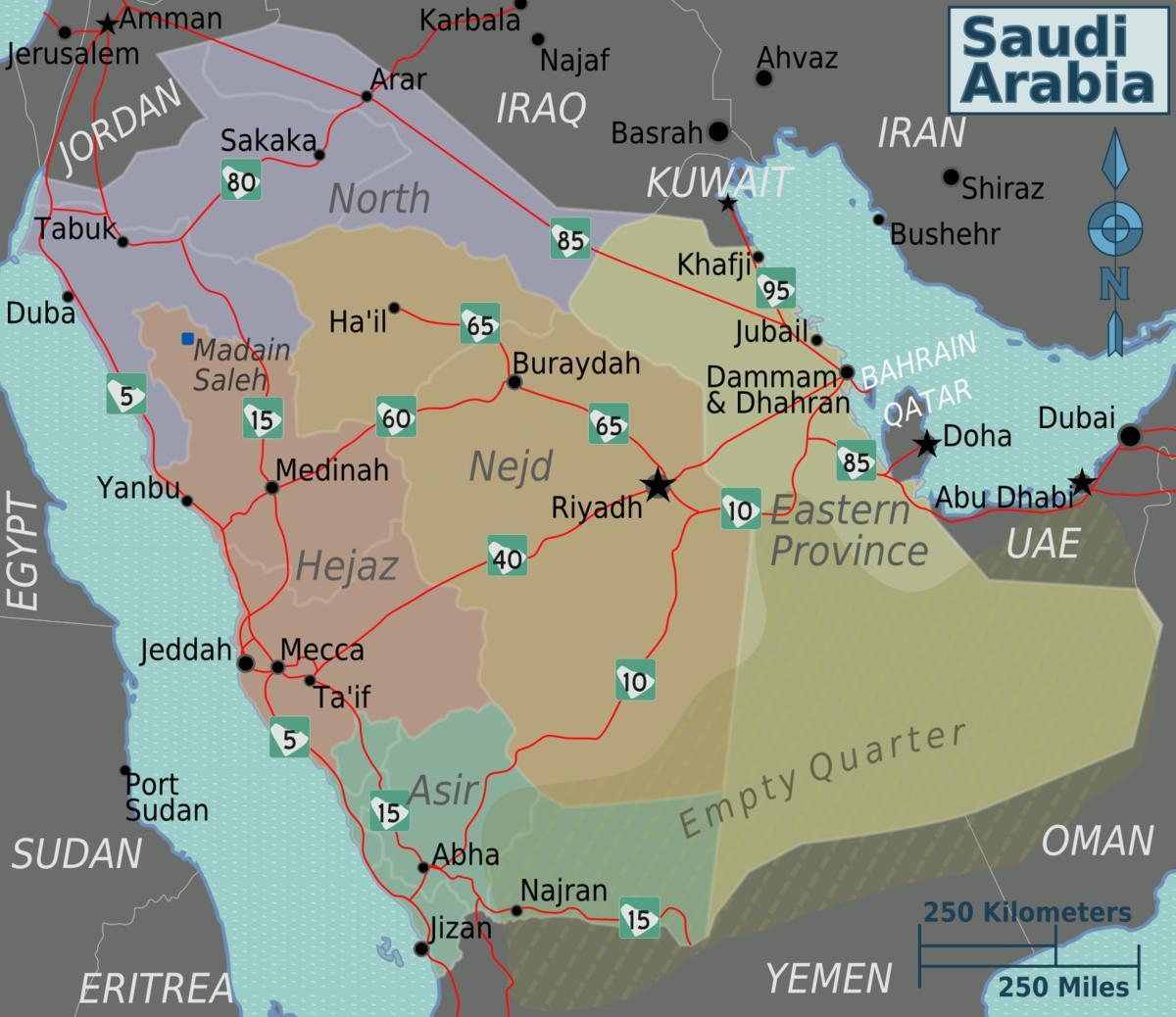 Bản đồ của ả Rập Saudi với thành phố khoảng cách