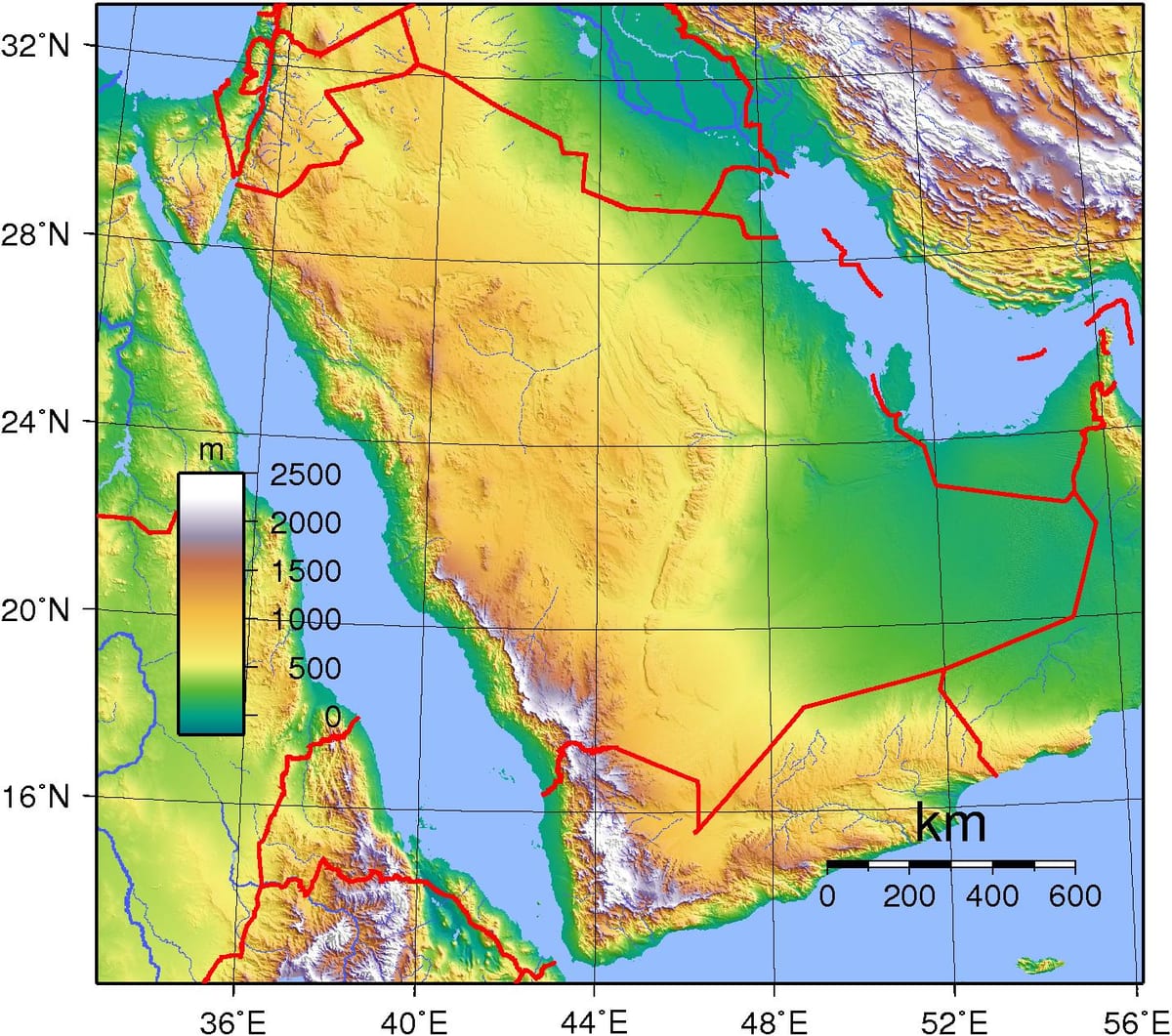 Bản đồ của ả Rập Saudi độ cao