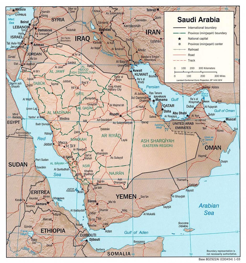 Bản đồ của ả Rập Saudi với thành phố bằng đường bộ