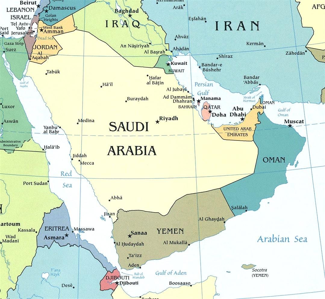 Bản đồ của bán đảo ả Rập Saudi