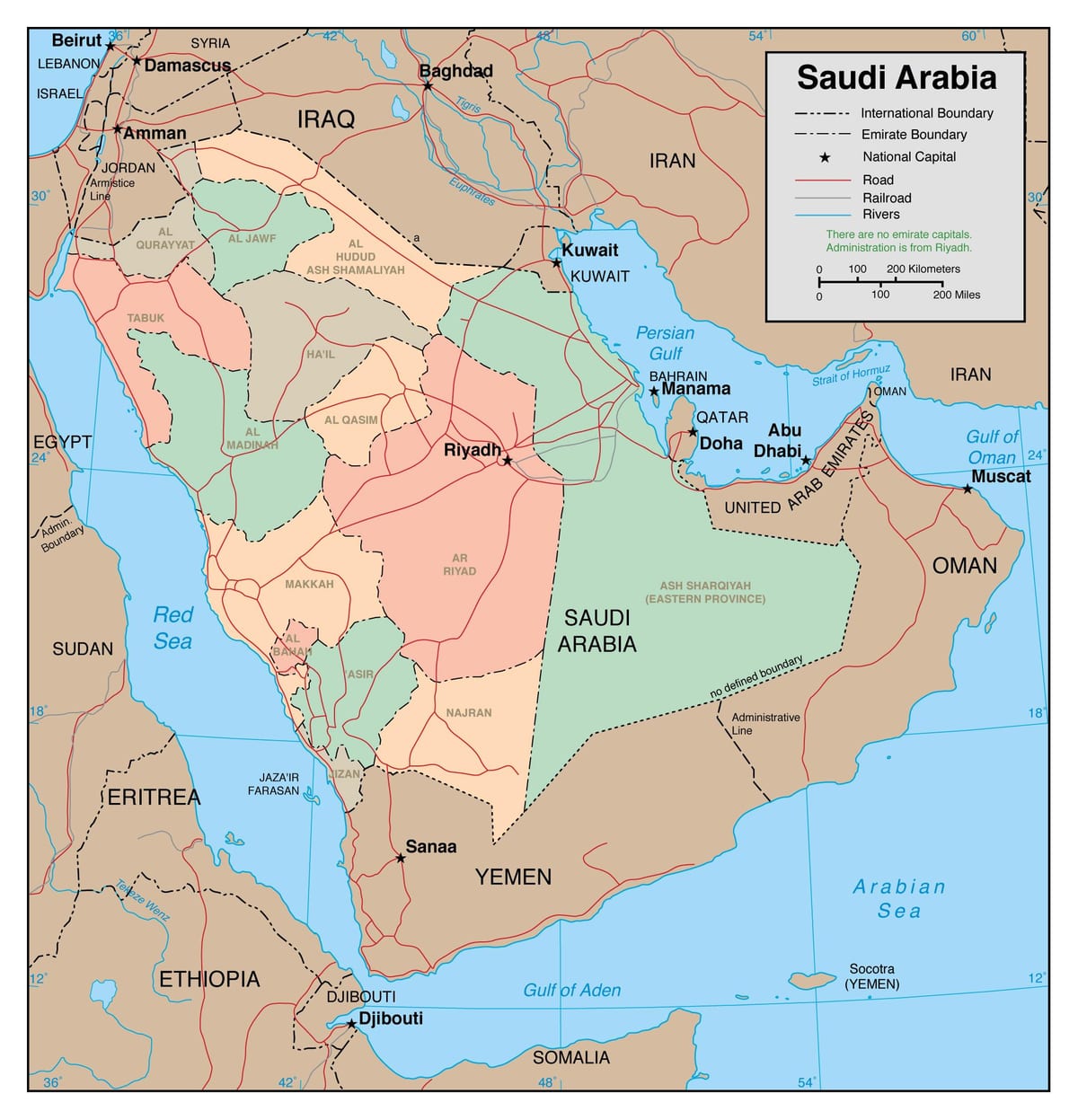 Bản đồ của phác thảo ả Rập Saudi với các nước láng giềng