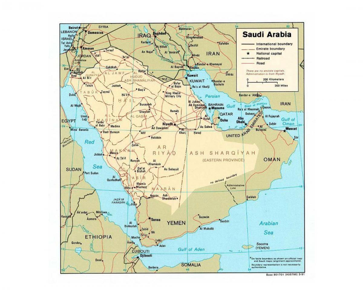 Ả Rập Saudi bản đồ với các thành phố lớn
