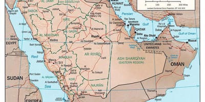 Bản đồ của ả Rập Saudi với thành phố bằng đường bộ
