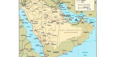 Ả Rập Saudi bản đồ với các thành phố lớn